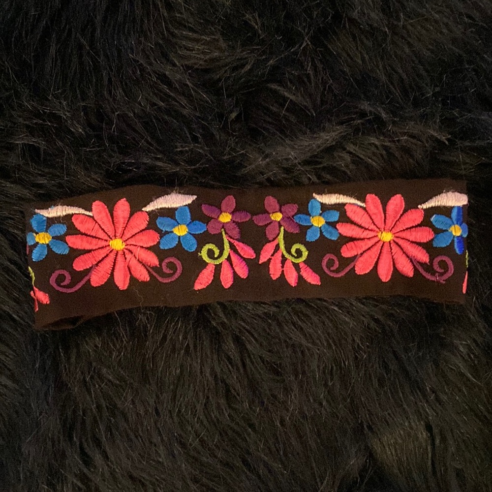 Embroidered handmade black headband